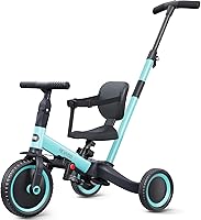 Vista 12 de newyoo Bicicleta para niños pequeños, triciclo con mango de empuje para niños de 1 a 3 años, regalos de cumpleaños y juguetes para el cumpleaños