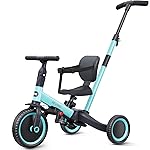 newyoo Tricycles for 1-3 Year Olds, Toddler Bike, Birthday Gift and Toy for Boys and Girls, Toddler Tricycle with Parent Push Handle, Trike with Backrest and Safety Belt, Blue, TR007