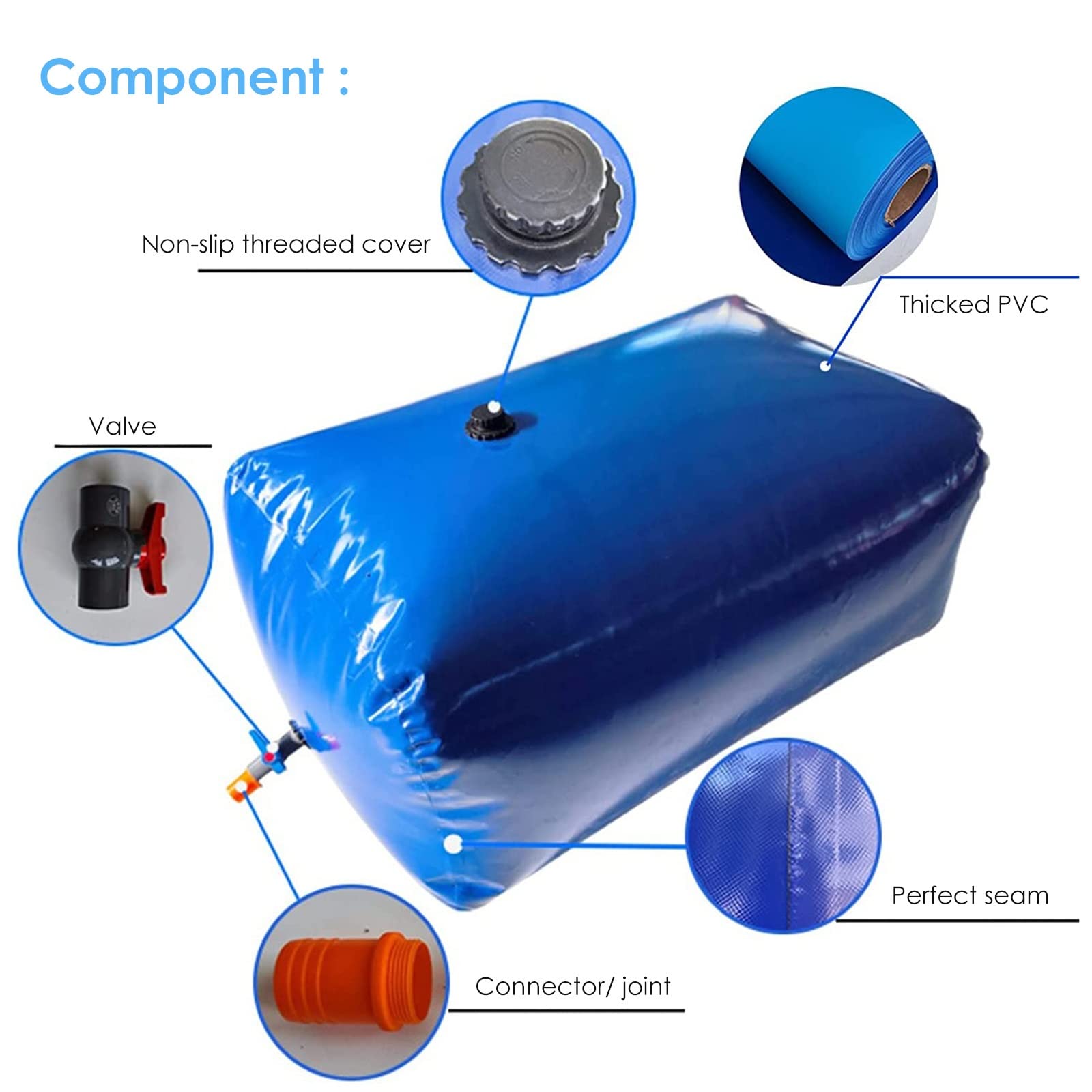 132 264 528 1321 galonów Pęcherz do przechowywania zbiornika na wodę, składana torba na awaryjny zbiornik na wodę, do nawadniania rolniczego/sprzętu biwakowego (rozmiar: 1,2 x 0,8 x 0,35 m / 330 l / 8