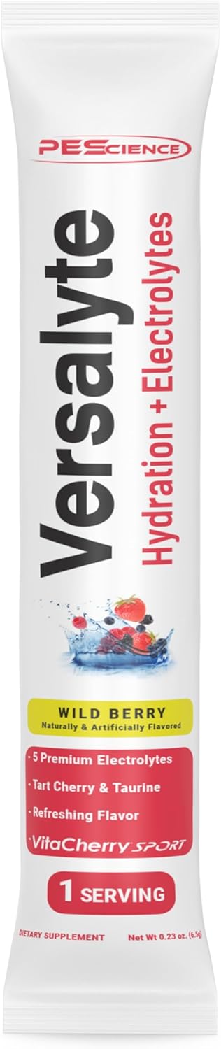 PEScience Versalyte Electrolyte Hydration Packets, Sugar Free Electrolyte Powder with Magnesium, Taurine, Antioxidants, Trace Minerals, Low Sodium - Wild Berry with Stevia, 30 Servings