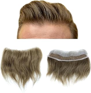 Mens Frontal Human Hair Piece Topper for Receding Hairline French Lace Front V-Shape Forehead Hair System Replacement for Men Poly Skin Mens Hairline Natural (4cmX18cm, 17 Dark Ash Blonde)
