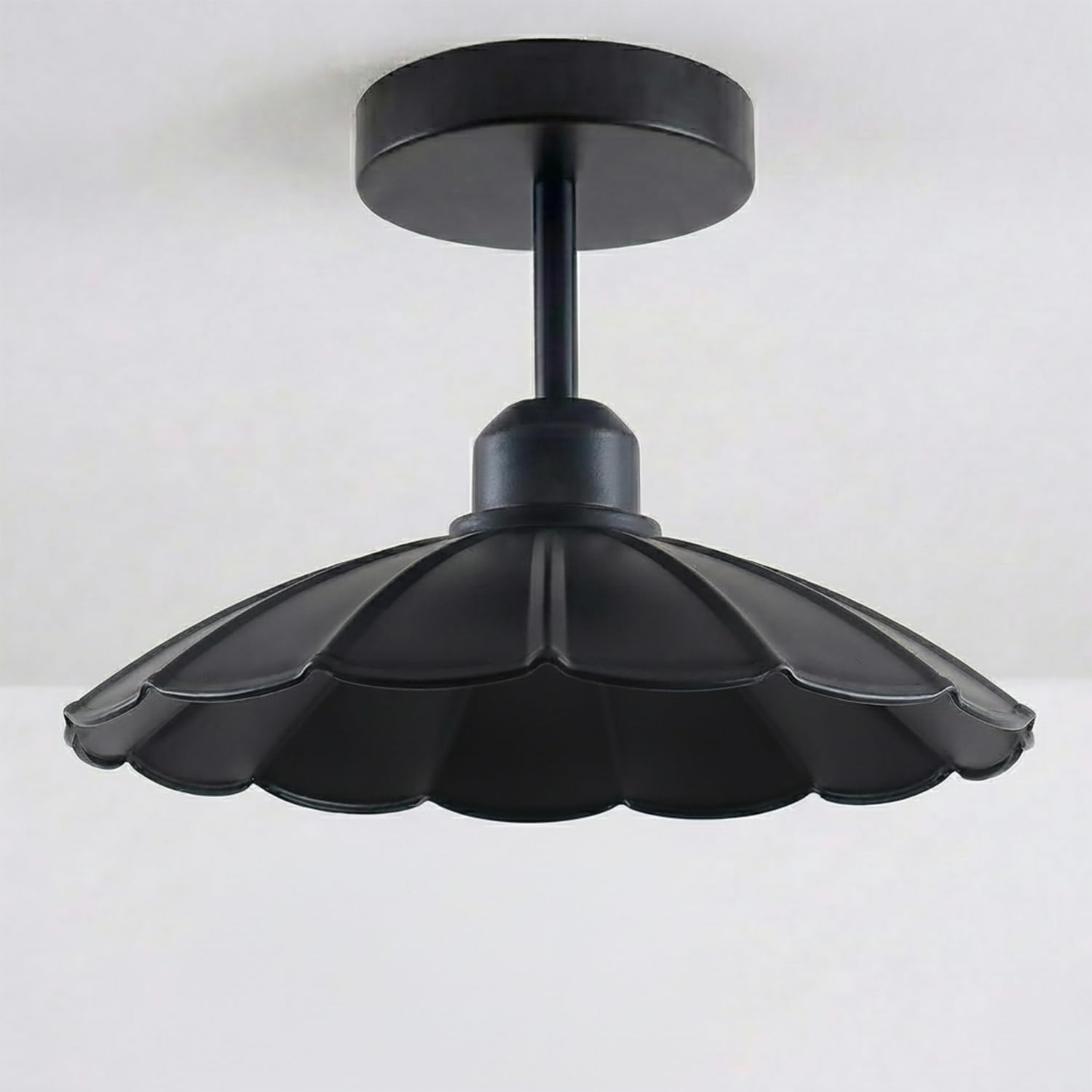 LEDSone Industrial Semi Flush Mount E27 Base Metal 22cm lampshade Indoor Ceiling Light for Living Room Bedroom Hallway Kitchen (Black Without Bulb)