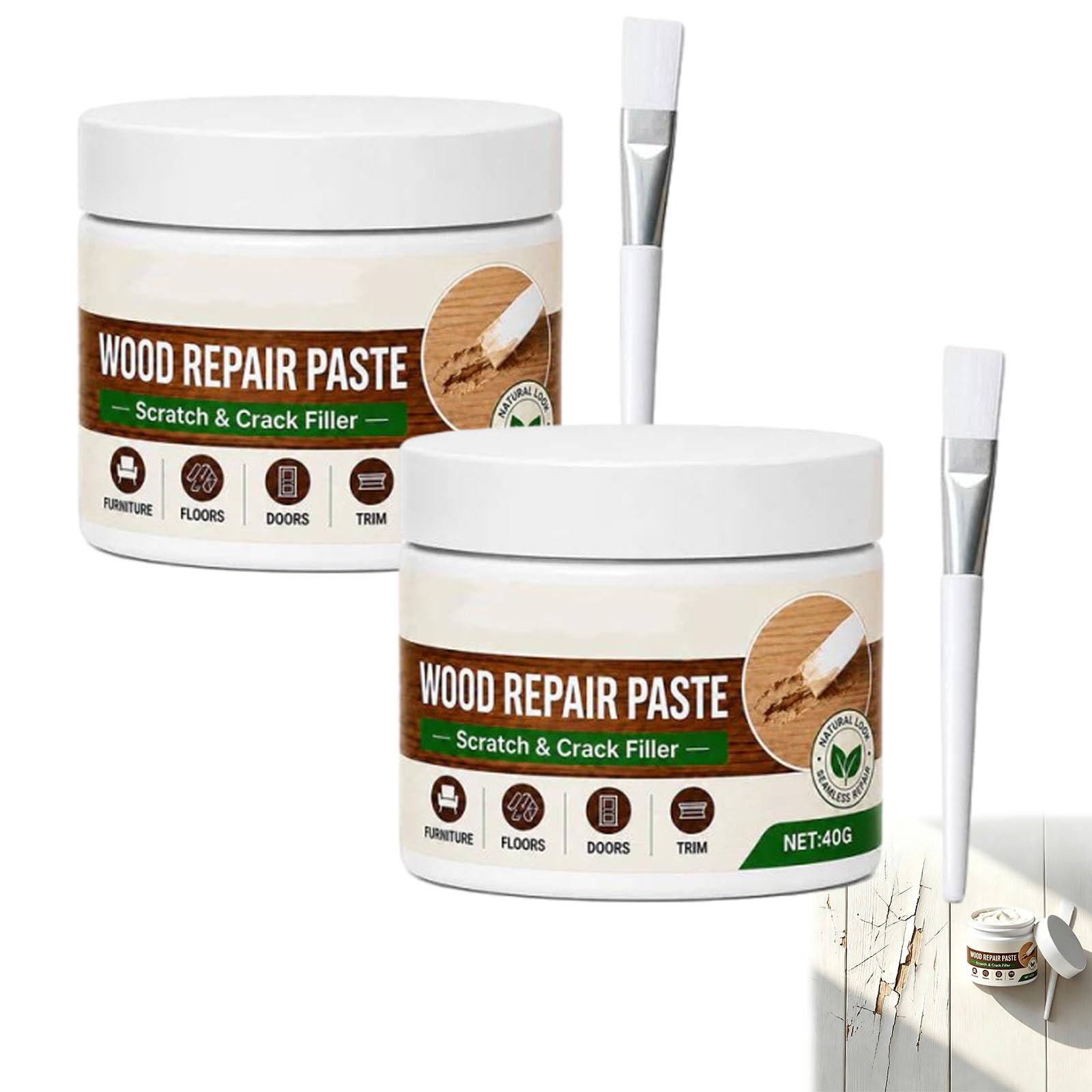 Wood Furniture Repair Paste White, Easy Wood Repair Paste with Tool, Wood Repair Paste for Furniture and Floor, Works on Tables, Cabinets & Wooden Floors. Hides Scratches & Scuffs Fast