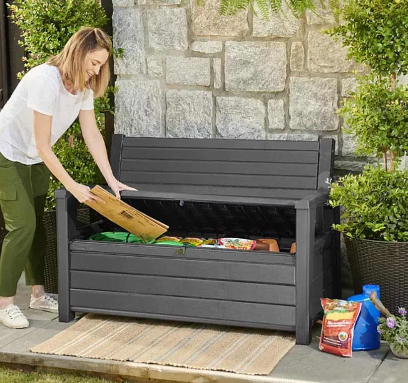 Amazon.com: Outdoor Hudson Plastic Storage Bench, Graphite Gray