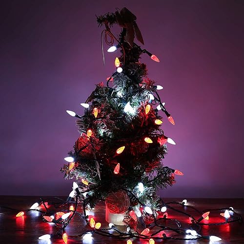 Miniatura 6 de Brizled Luces LED de Navidad, paquete de 2 luces LED de 33 pies, 100 luces LED rojas y blancas C5, conectables de 120 V con certificación UL, luz de