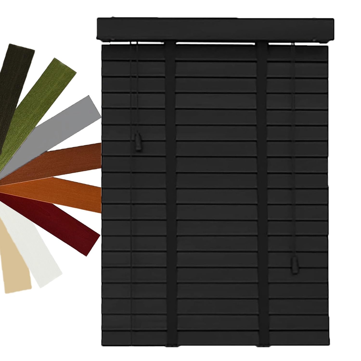 2" Slats Cordless Window Blinds Indoor Wooden Blinds & Shades, Faux Wood Blind 20" 29" 31" 38" 40" 42" 52" 58" 63" 68" 72" Horizontal Venetian Blinds,