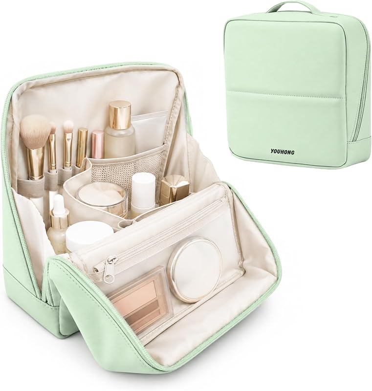 Necessaire de viagem liviwild para maquiagem, grande, verde, com divisórias removíveis