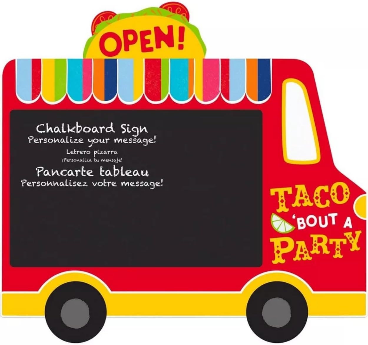 Taco Truck Chalkboard MDF Easel Sign - 13 x 14 (Pack of 1) - Eye-catching & Customizable Party Prop, Perfect for Parties & Events
