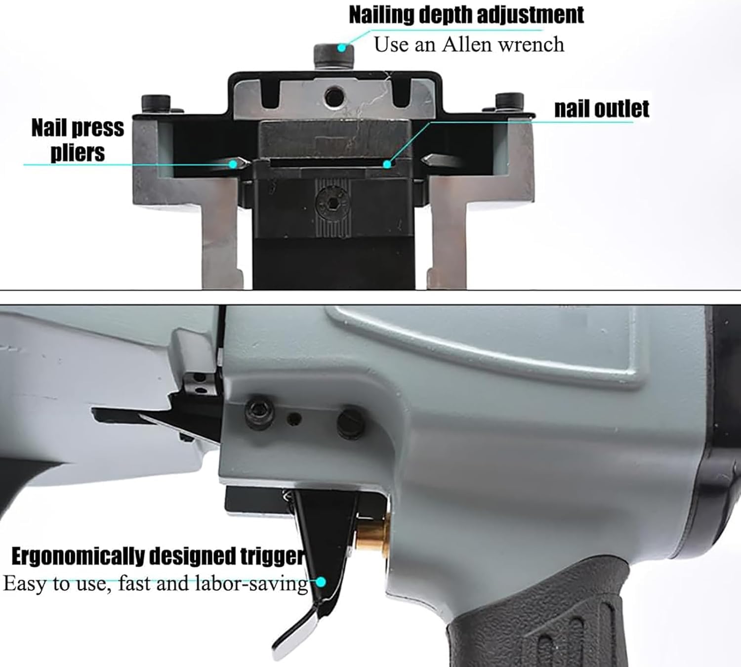 Máquina neumática de sellado de cartón, profundidad de clavado ajustable, 100 piezas de capacidad de encuadernación, ancho de clavo de 35 mm, rango de clavado 15-18, ideal para cartón y caja de
