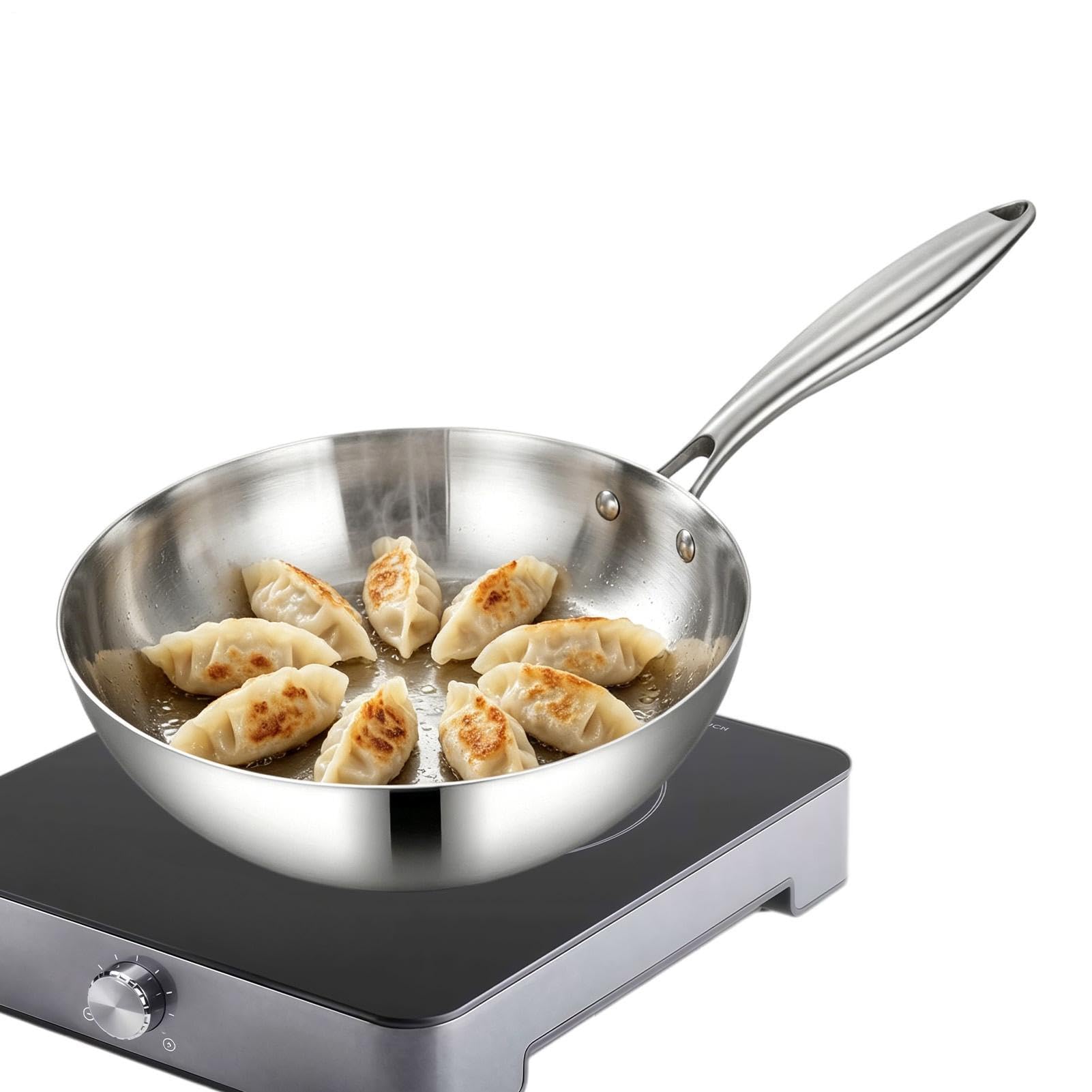 Flachboden-Woks Antihaft unbeschichtete tiefe Bratpfanne