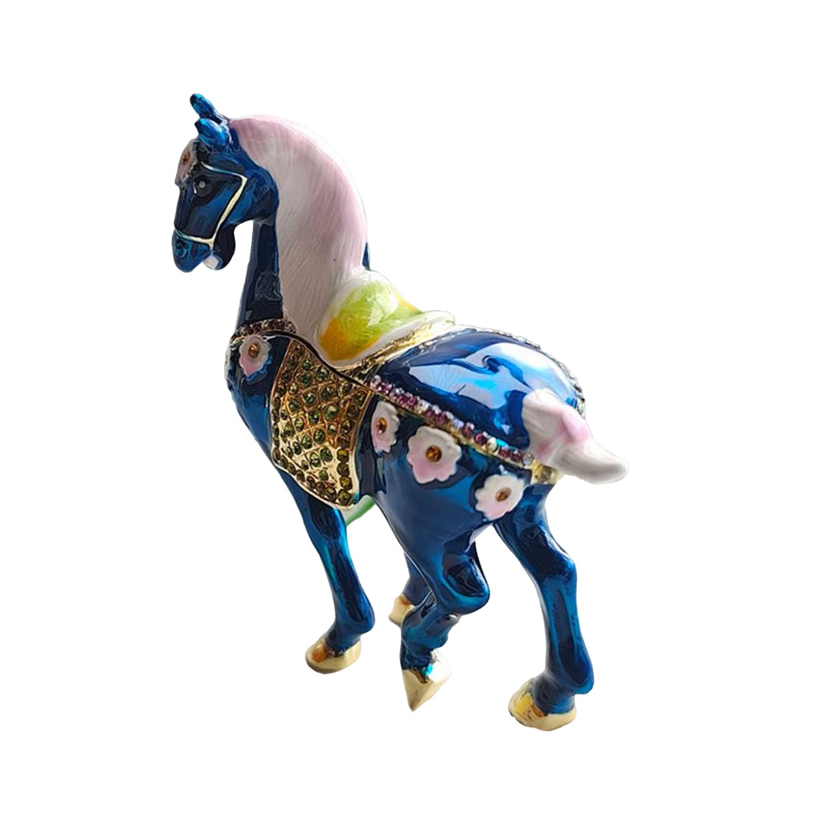 Shntig Tabletop Jewelry Display Box Horse Shape Painted Zinc Alloy Case, Compact Storage for Small Rings and Earrings Painted Horse Jewelry Box Zinc Alloy Trinket Case