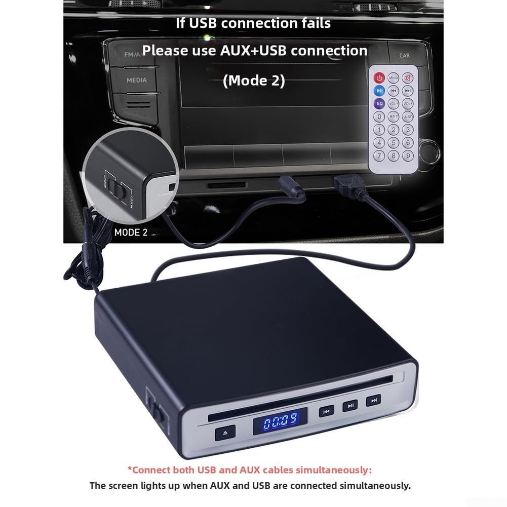 Lettore CD portatile per auto con telecomando - Adattatore lettore DVD esterno compatibile con Android WAV VOB 16 x 15,5 x 3,8 cm