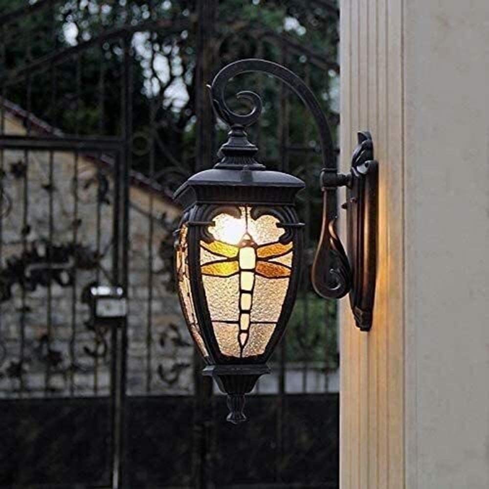 MOCHAMIK Kinkiety Kinkiety Kinkiet Kwadratowy Ważka Kinkiet Villa Gate Linia wodna Szkło Wielokolorowy Retro Wodoodporny z abażurem Ogród Zewnętrzny balkon Kinkiet Korytarz Drzwi do przejścia Wewnątrz