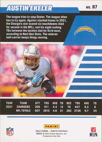 Miniatura 2 de 2022 Panini Zenith Retail #87 Austin Ekeler Los Angeles Chargers Football Card - GotBaseballCards
