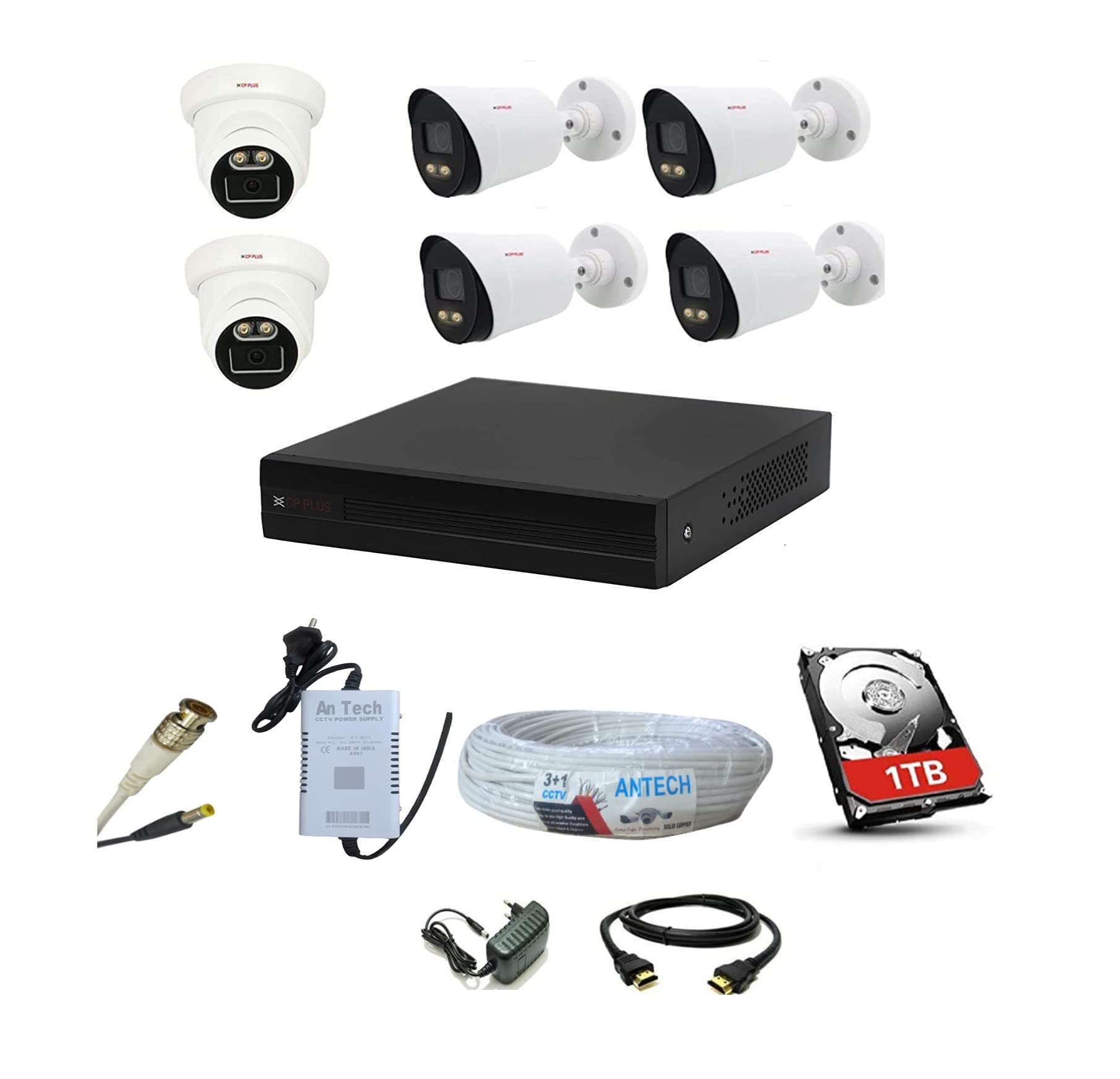 CP Plus 2.4 MP Full HD IR Guard+ Colorful Vision in Night with 2 Indoor Cameras, 4 Outdoor Cameras, 8-CH DVR, 1TB HDD, 8-CH ANTECH Power Supply, HDMI, BNC & DC CCTV Security Camera Set
