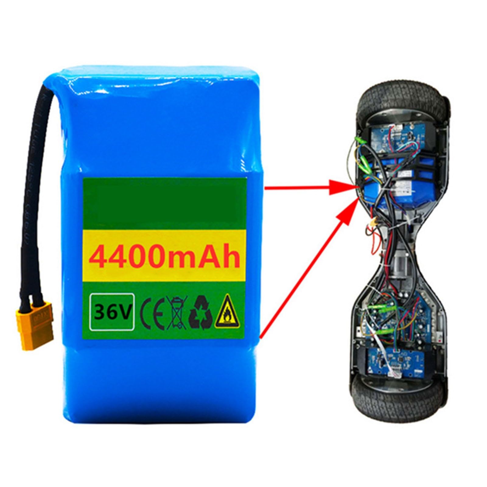 36V 12.8Ah/4.4Ah/8.8Ah Batería recargable de iones de litio Carcasa de PVC impermeable para patinetes eléctricos y bicicletas eléctricas de equilibrio 36V 4.4Ah,XT60