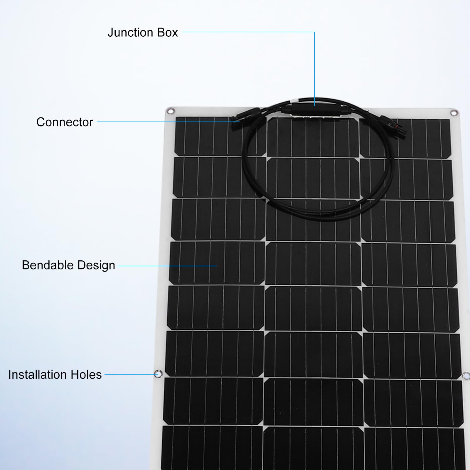 Pannello Solare Flessibile da 100 W, Monocristallino, Leggero per, Campeggio e Roulotte con Uscita 18 V