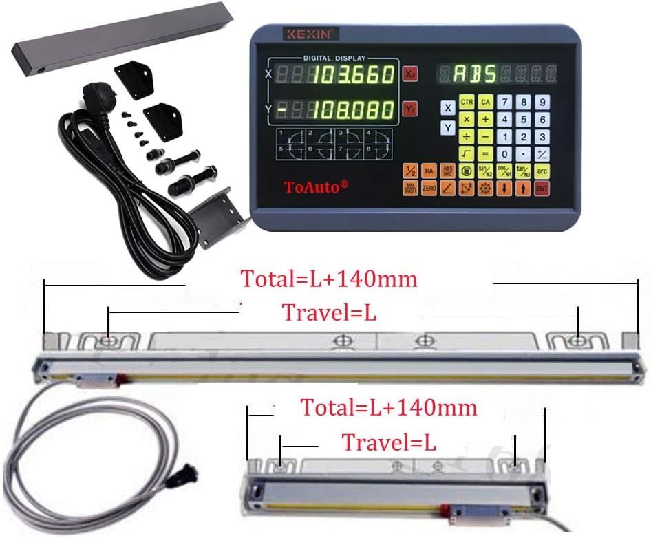 FASTTOBUY 2 Axis DRO Digital Readout 0-1000mm Travel Length 5um Precision Linear Glass Scale for CNC Milling Lathe EMD Machine (Customized Size)