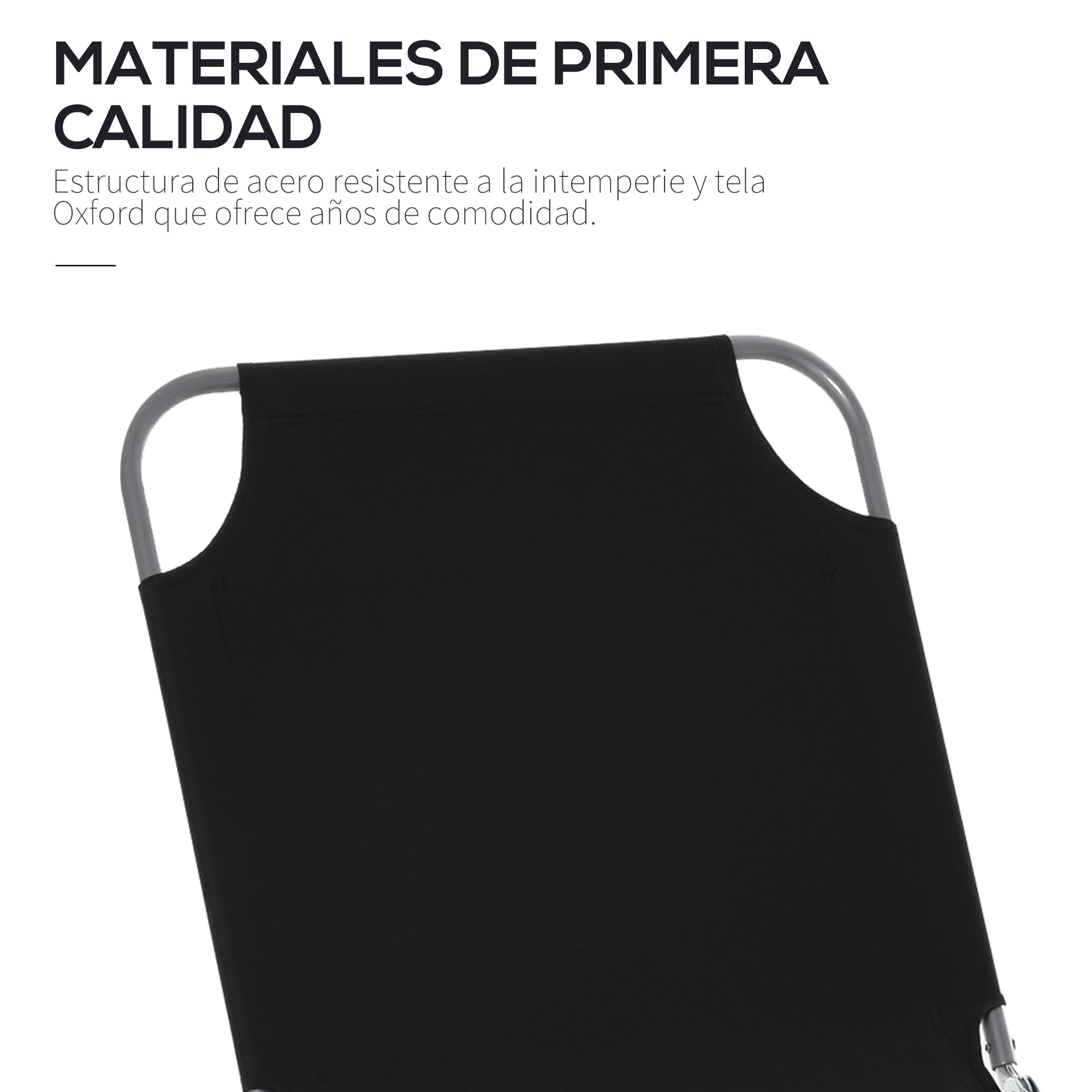 Outsunny Tumbona Plegable Tumbona Jardín Exterior con Respaldo Ajustable en 5 Posiciones y Estructura Metálica Carga 120 kg para Terraza Piscina Playa 187x55x24 cm Negro