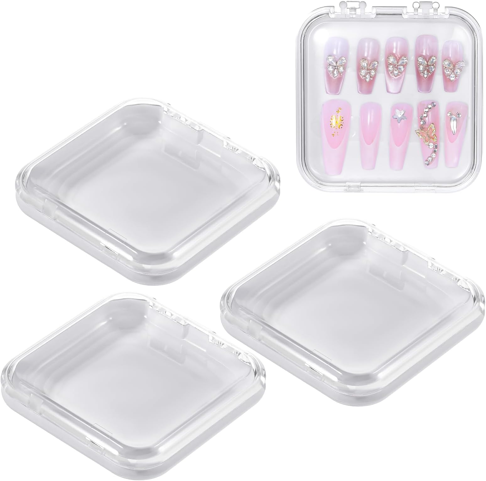 4PCS Reusable Press On Nail Storage Organizer Boxes with 30PCS Double Sided Adhesive Tape, Portable Fake Nail Storage Case for Salon, Business & Art Professionals