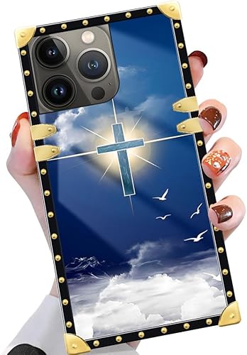 Funda compatible con iPhone 15 Pro Max (6.7 pulgadas), patrón de fe cristiana de Jesús, dorado, de lujo, suave TPU duro, parte trasera de