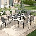 MIXPATIO Patio Table and Chairs Set, Patio Dining Set for 6 with Brown Chairs and Metal Rectangular Table for Deck Backyard Lawn Poolside
