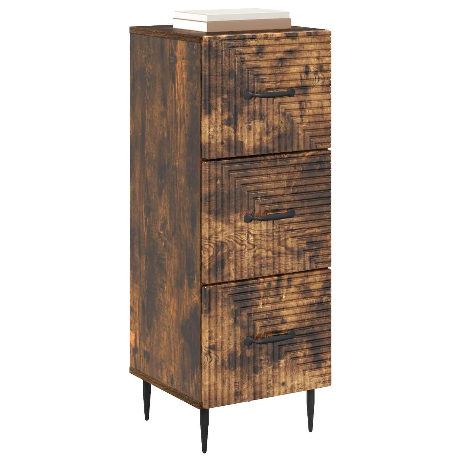 Cassettiera in rovere affumicato, 33 x 34,5 x 89,5 cm, con 3 cassetti, armadietto multiuso per soggiorno, ufficio, corridoio, spazio e conservazione