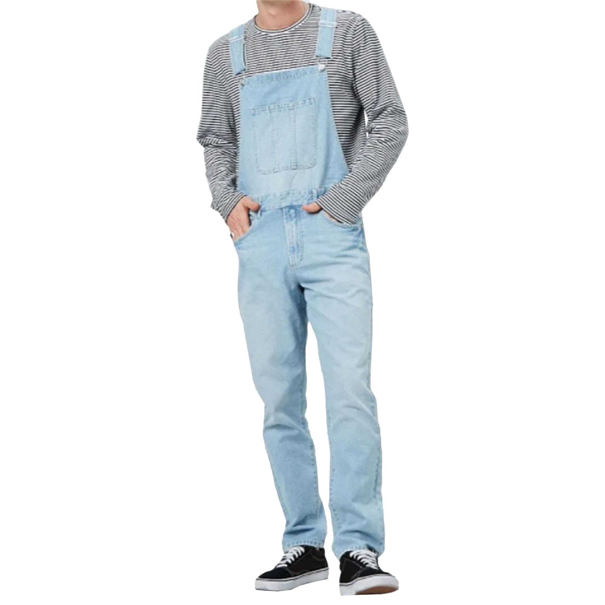 Overol de mezclilla holgado para hombre en color azul claro talla M 7