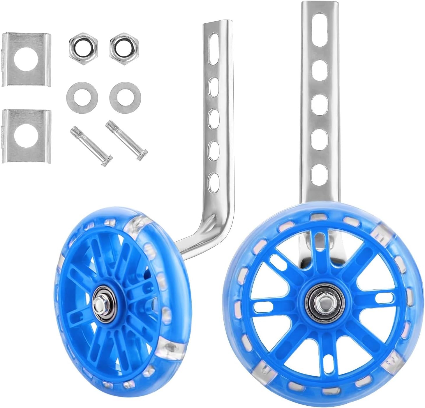 M.J COMFY-LIFE Kids Bike Stabilisers Adjustable Training Wheels for 12"-20" Children's Bikes Steel Support Frame with Plastic Wheels (12cm Diameter) Easy to Install (Blue)