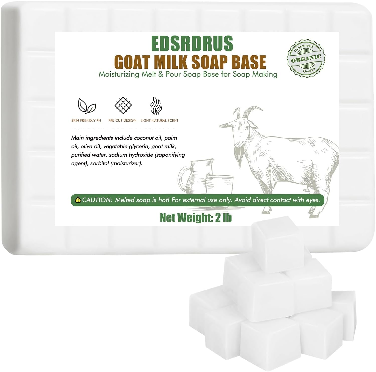EDSRDRUS 2lb Scent Soap Base DIY Handmade with Goat Milk & Coconut Oil, Moisturizing Melt and Pour Soap Base