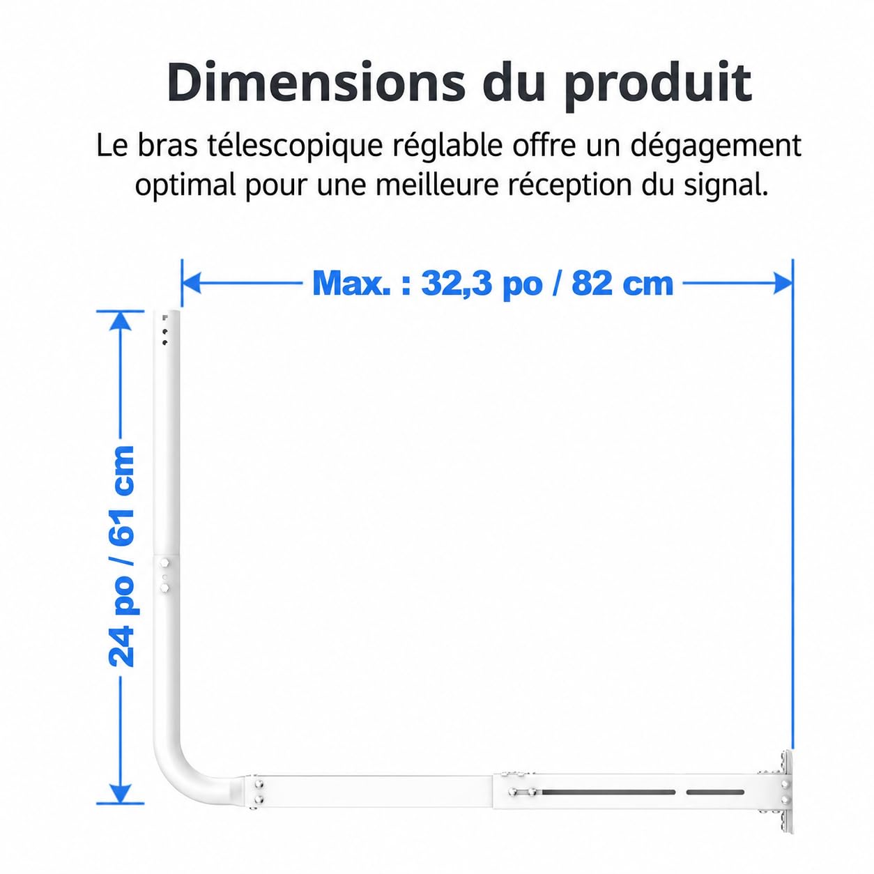 Mât d'antenne pour antennes TV, Satellite, Radio et Wi-FI | Longueur réglable (max. 83 cm), support mural robuste, support d'antenne, support d'antenne