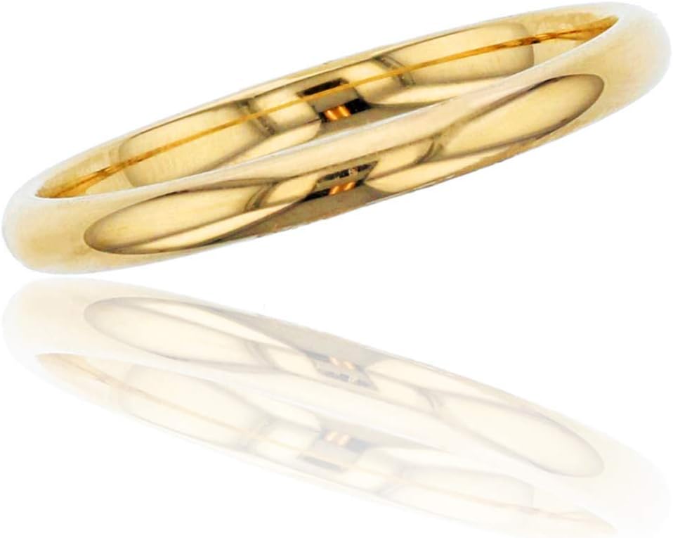 10K or 14K Yellow & White Gold 2mm Polished Plain Wedding Band, Size 4-12