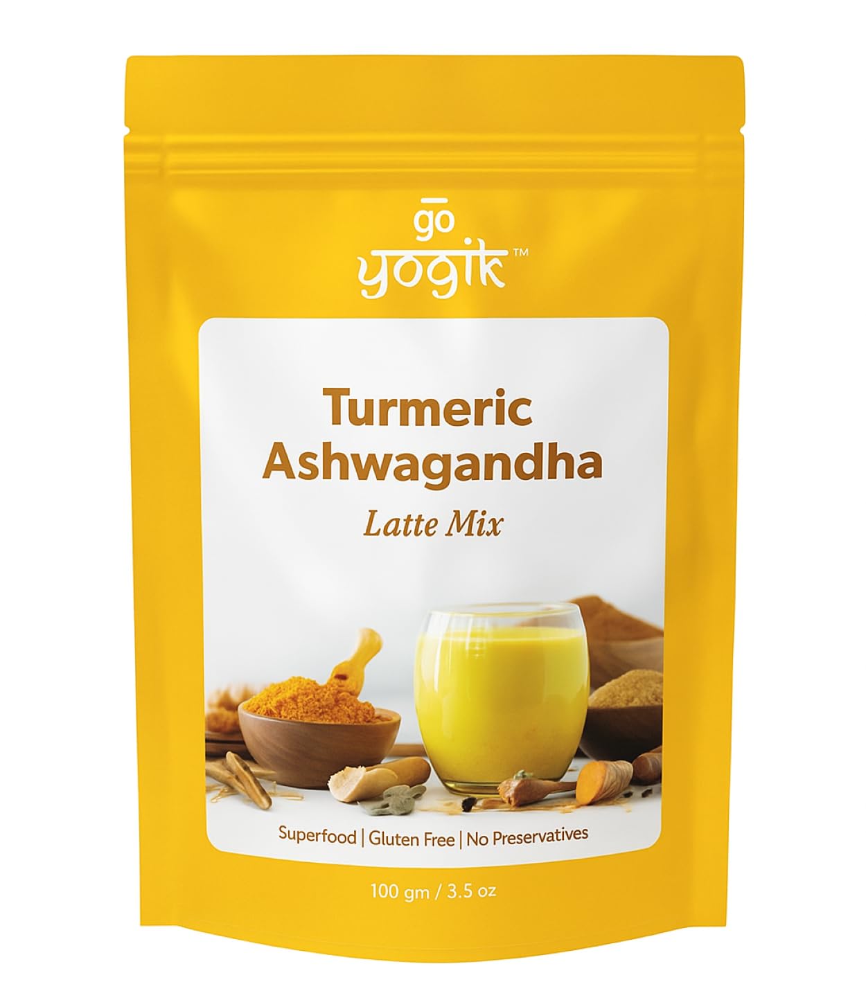 Golden Turmeric Latte Tea Powder with Ashwagandha, Ginger, Black Pepper & Ceylon Cinnamon | 100g | Ayurvedic Herbal Wellness Tea | Caffeine Free, Vegan, No Sugar, Gluten & GMO Free