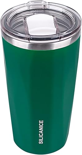 SILICANICE Smooth&Soft Touch - Vaso de 20 onzas con popote y tapa, 100% a prueba de derrames, taza de café de viaje, taza de café de acero