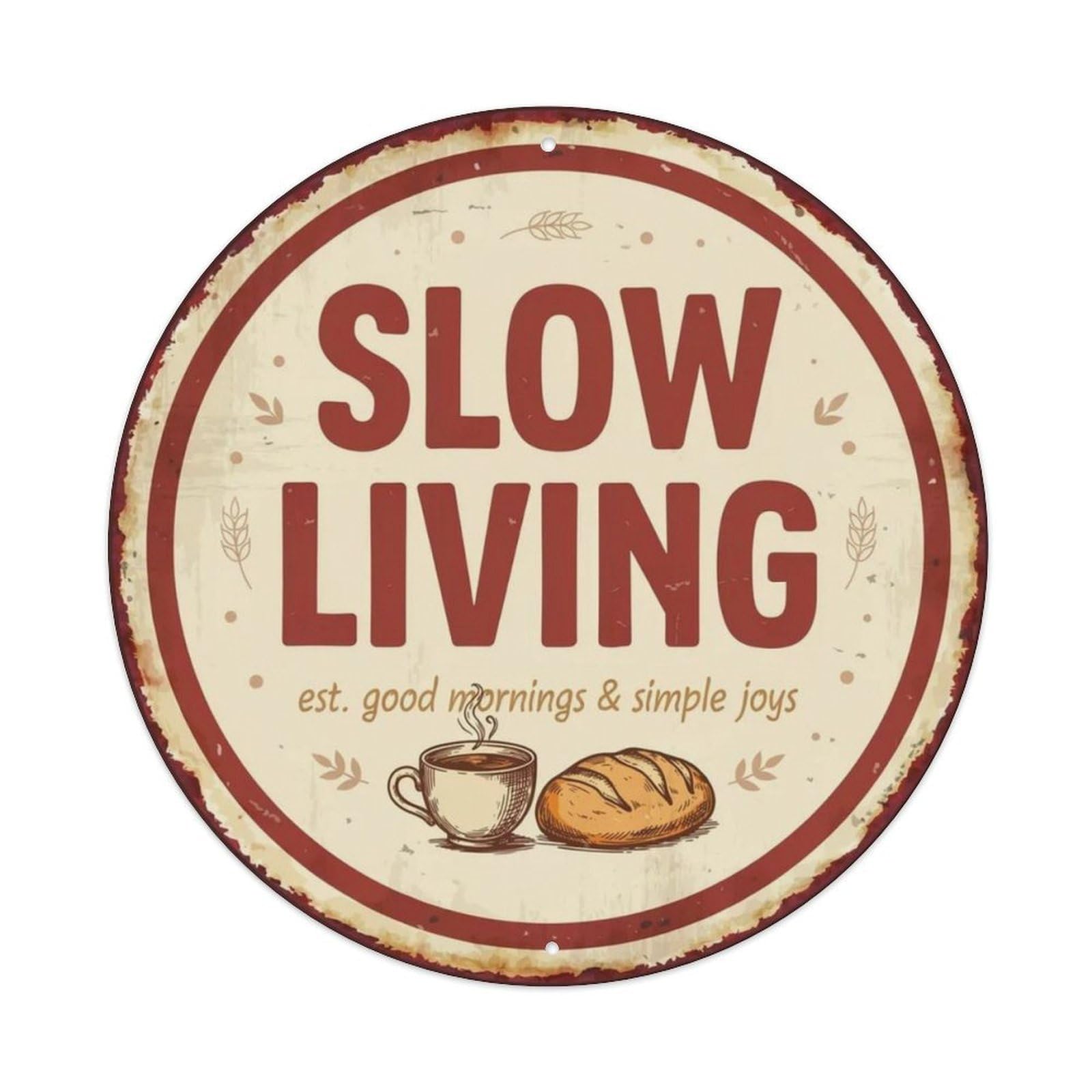 Slow Living Hand Drawn Metal Tin Sign Plaque