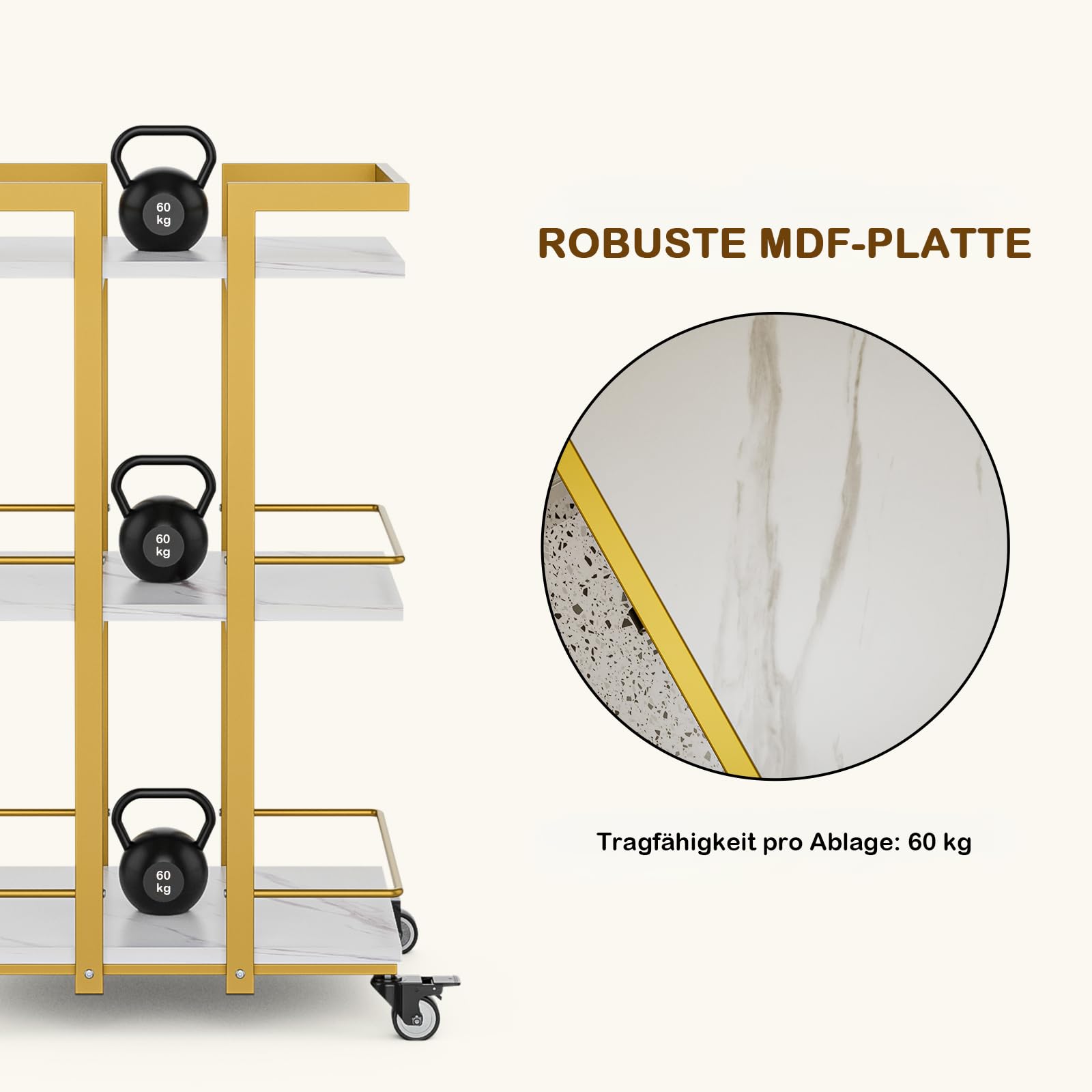 Icoget Chariot pour esthéticienne avec roulettes, chariot à 3 niveaux pour salon et beauté - Chariot de service mobile avec 3 tablettes pour les cils, studio de manucure, spa, tatouages, soin du