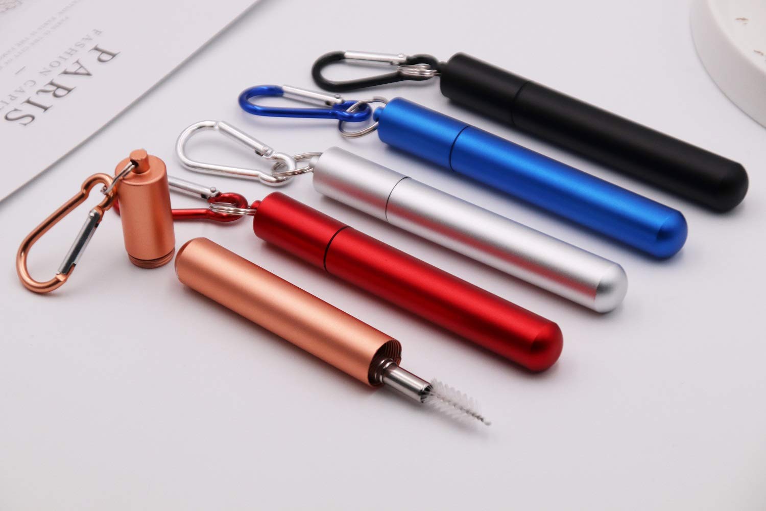 Reusable Metal Straws - Collapsible Stainless Steel Drinking Straws With Case & Cleaning Brush