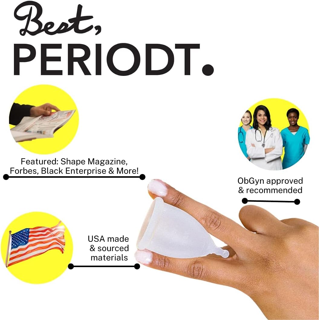Best Periodt Menstrual Cup - High Capacity Soft Period Cup for Heavy Flow - 12 Hour Leak Free - Comfy & Easy to Use - Comes with Yellow Menstrual Cup Case - USA Made (Size 2)