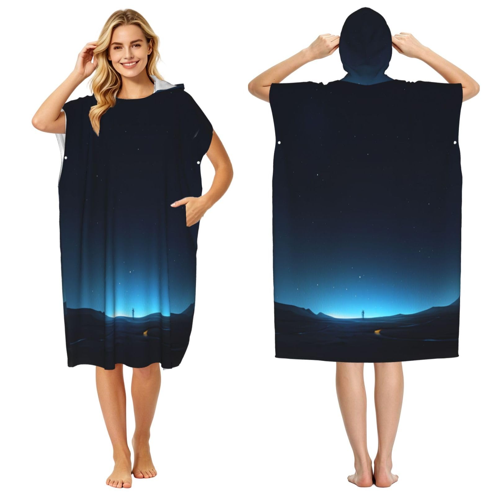 DTHKJNLSF Polar Night Adult Hooded Beach Poncho Towel