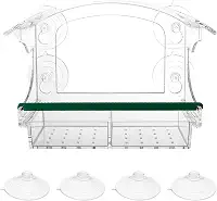 Alimentador de pássaros de janela para ambientes externos, comedouros de pássaros transparentes com ventosas fortes, casa de pássaros transparente com bandeja removível e poleiro, para beija-flor