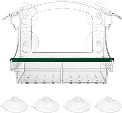 Alimentador de pássaros de janela para ambientes externos, comedouros de pássaros transparentes com ventosas fortes, casa de pássaros transparente com bandeja removível e poleiro, para beija-flor