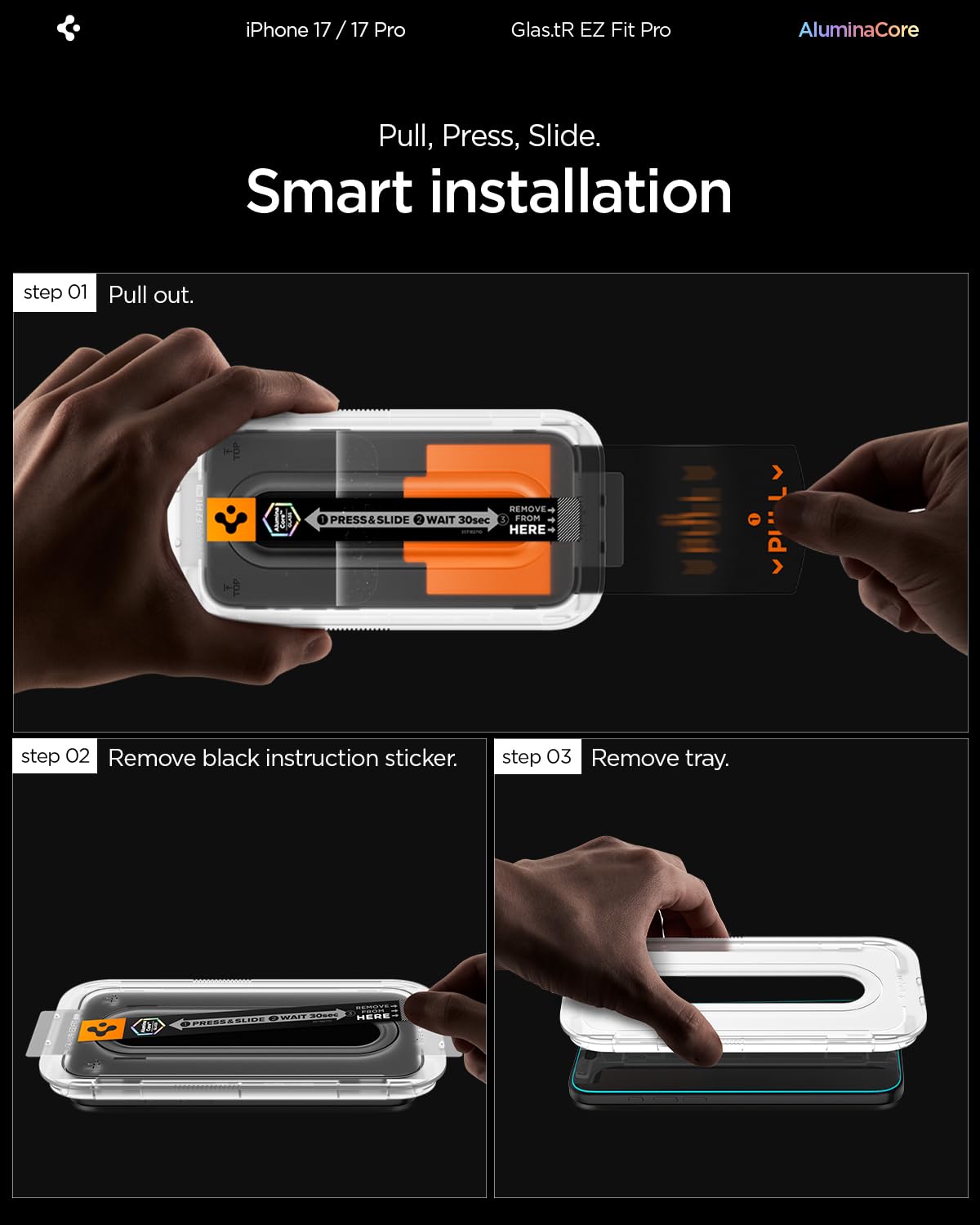 Spigen Glas.tR EZ Fit Pro Vetro Temperato compatibile con iPhone 17, iPhone 17 Pro/16 Pro, 2 Pezzi, Installazione Facile, Cristallino, Durezza 9H Pellicola prottetiva