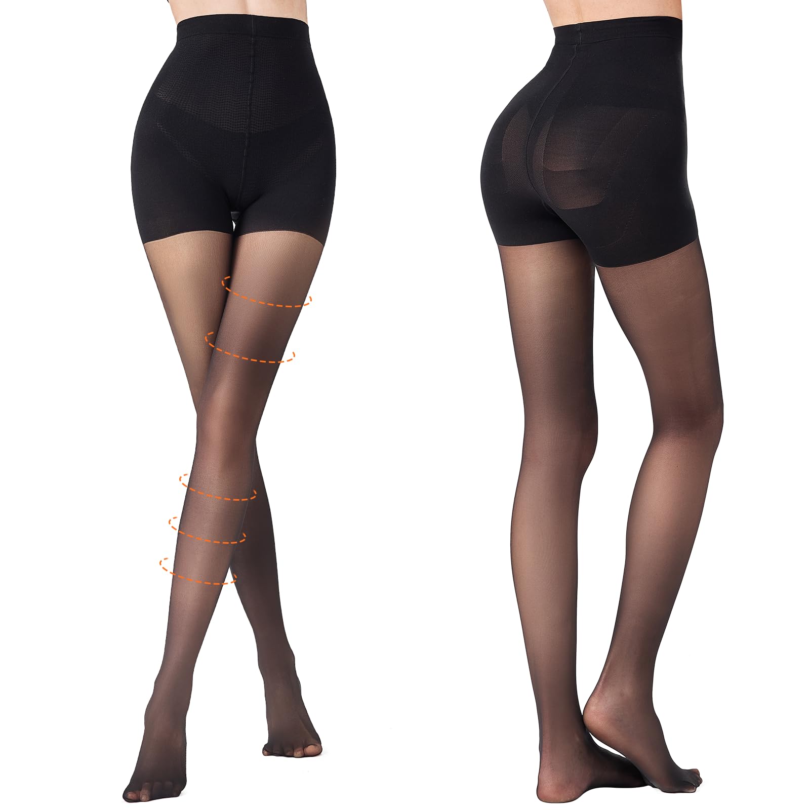 Aaronano - 2 pares de medias de compresión para mujer, 10-15 mmHg, cintura alta, 30D, moldeadoras