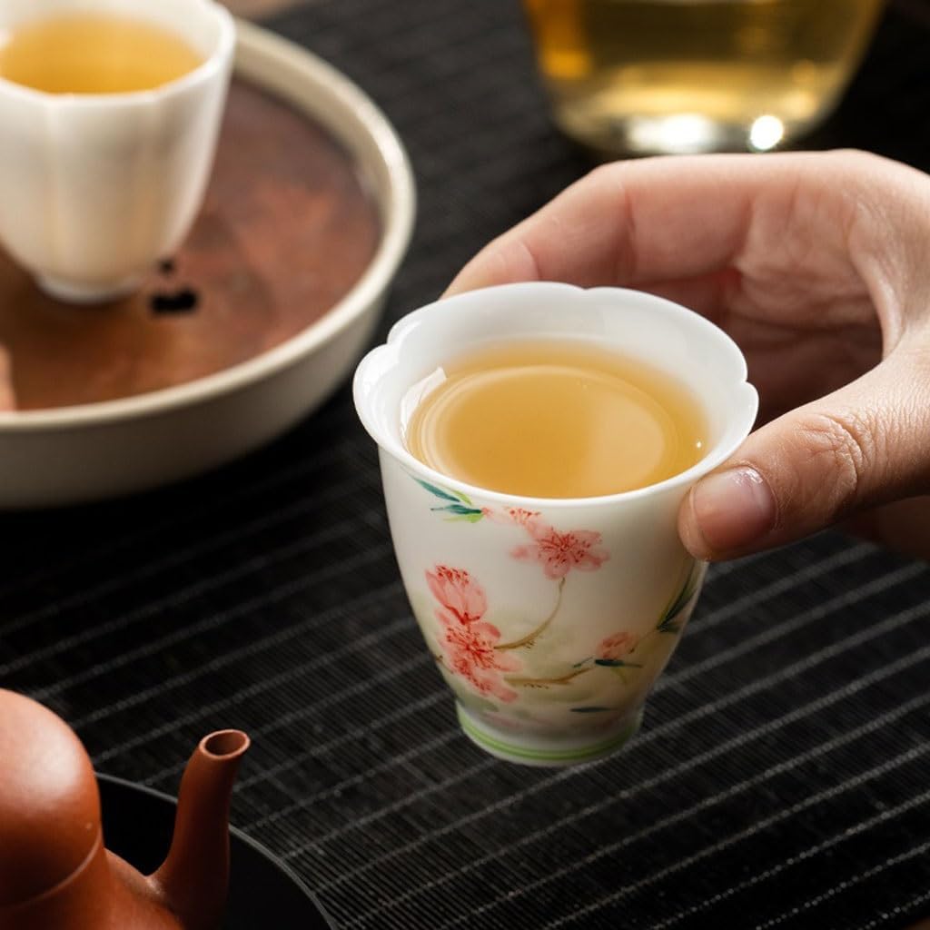 GSOUL Kungfu Tea cup Exquisite Tea Cup Hand-painted Peach Blossom Host Single Ceramic Drinking Small Tea Cups
