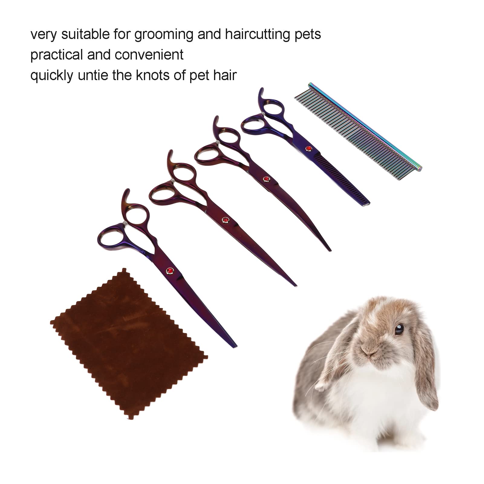 Naroote Kit de Ciseaux de Toilettage Professionnels pour Chiens, 4 Pièces, Ensemble de Ciseaux de Coupe de Poils D'Animaux en Acier Inoxydable avec Peigne pour Petits Animaux de