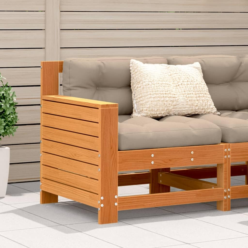 SXZenSpace Garden Armrest Sofa 69 x 62 70.5 cm Solid Pine Wood Wax Brown Outdoor Seating with Taupe Cushions Modular Patio Lounge Chair for Conservatory Terrace Balcony