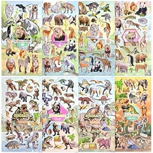8枚 シールセット 恐竜と動物シール かわいいふわふわステッカーぷっくり子供DIY カレンダー ご褒美 手帳 ..." 