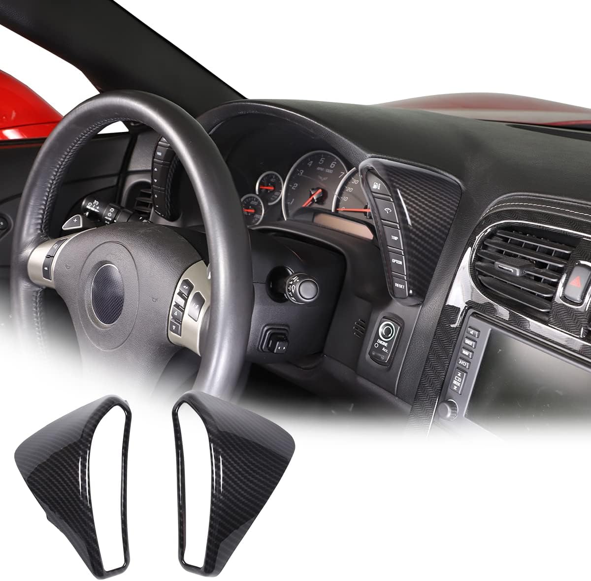 PIUGILH Dashboard Button Switch Cover Trim for Corvette C6 2005-2013 Interior Accessories, ABS Dash Board Speedometer Bezel Cover Trim Frame Sticker, 2PCS (Black)