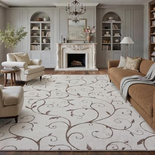 Washable Neutral Area Rug 8x10 Beige Soft Shag Rugs for Living Room Modern Boho High Pile Non-Shedding Throw Rugs Non Slip Indoor Office Carpet for Pl