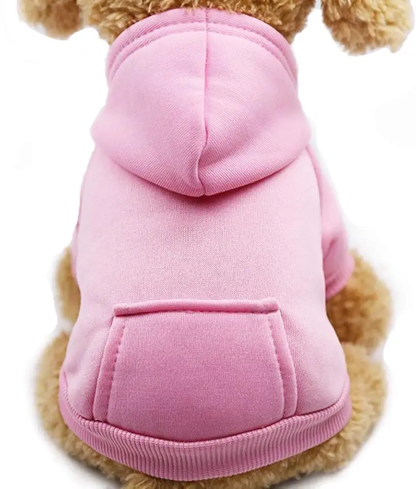 Moletom com capuz para cães de inverno com bolsos e chapéu, roupas quentes para cães pequenos, casaco de cachorro, gato, custume (rosa médio)